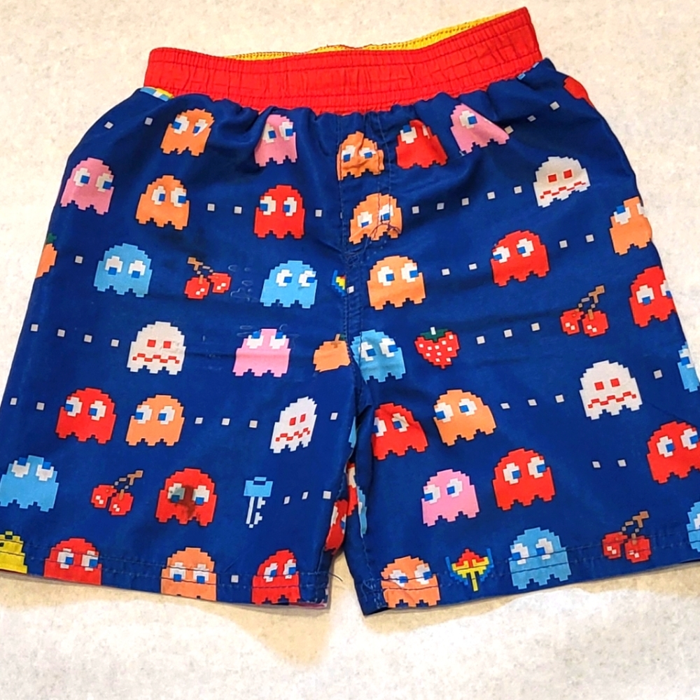 Vintage Pac Man unlined swim trunks